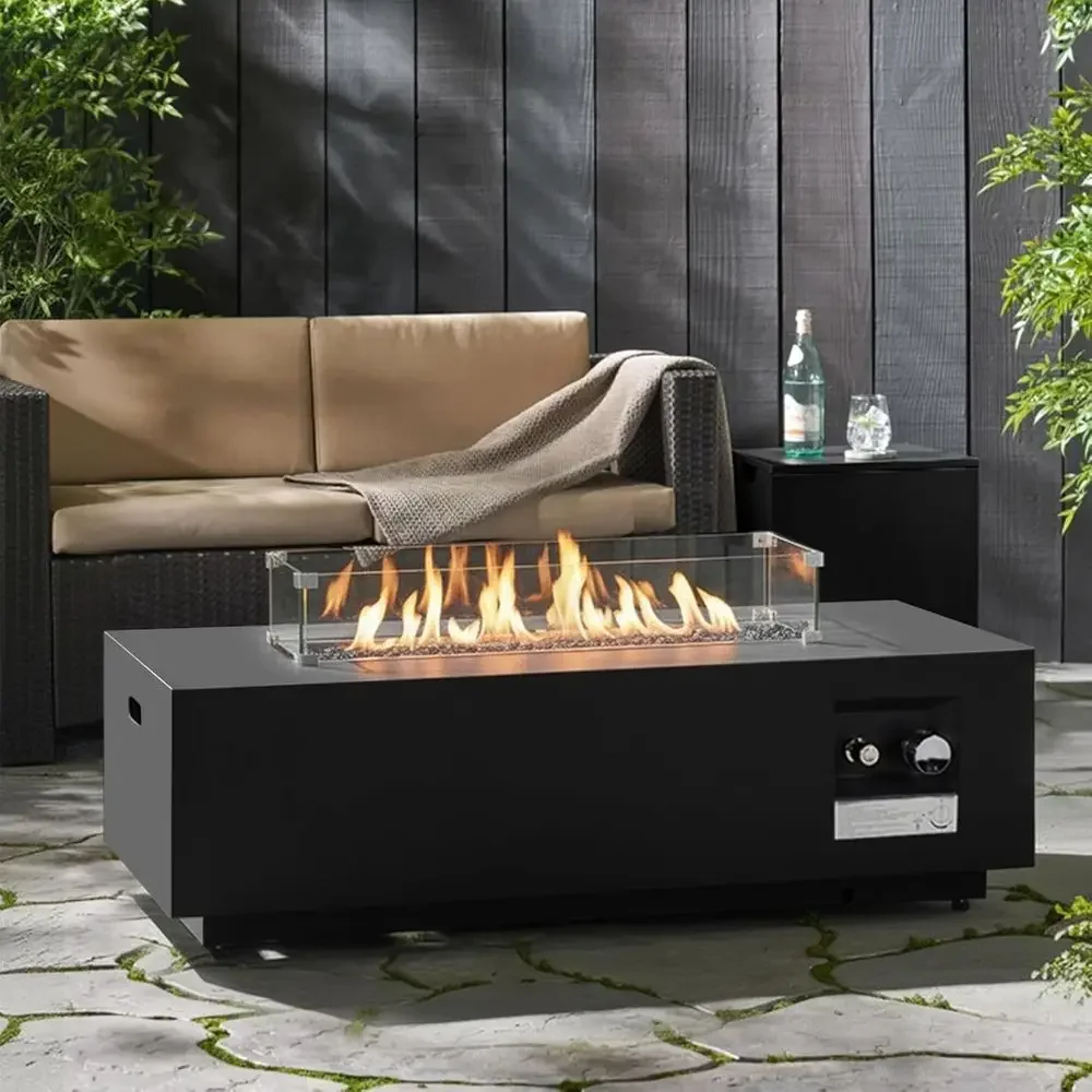 42 Outdoor Propane Fire Pit Table with 50,000 BTU Natural Gas Option, Tank Cover and Wind Guard, Easy Setup for Patio and Backya