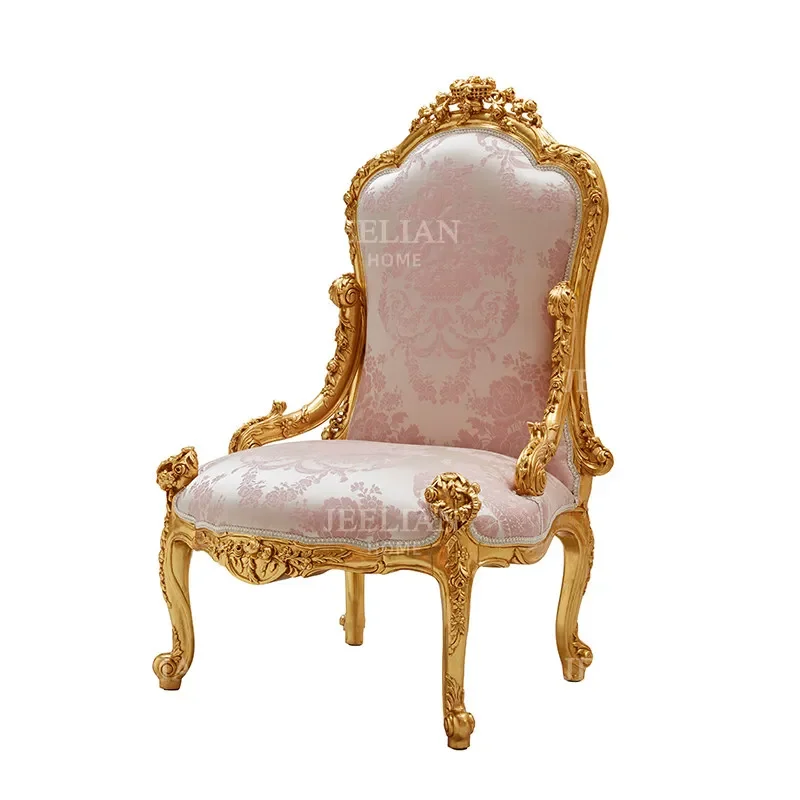 DSA retro luxury romantic solid wood sticker gold foil pink leisure chair bedroom sun room single chair