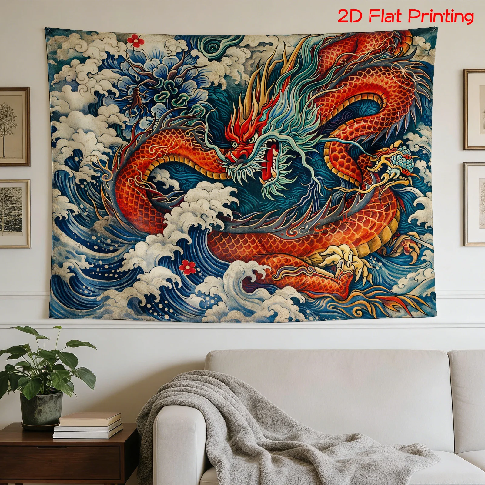 Large Chinese Dragon Tapestry Wall Art Mythical Ocean Creature Hanging Blue Asian Decor Room Decor Fantasy Style Tapestry 180x28