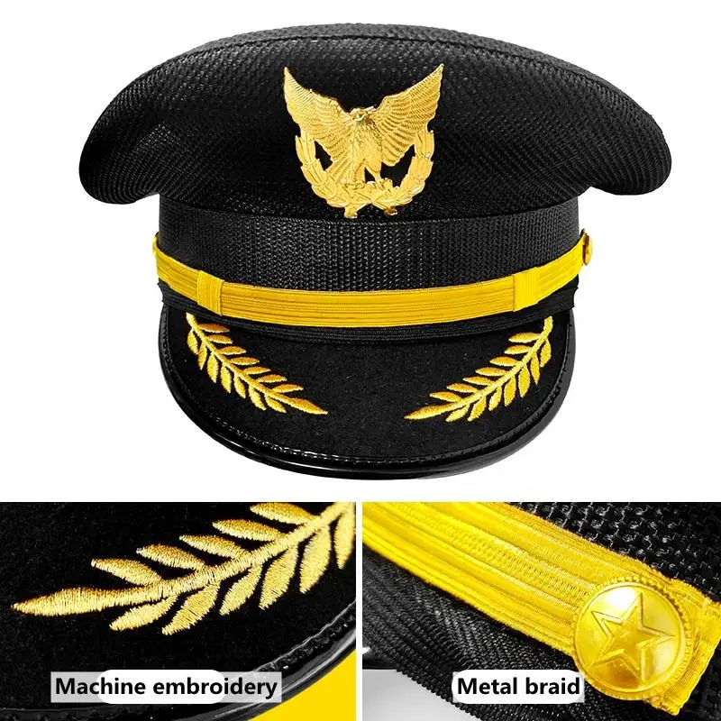 Unisex Summer Officer Mesh Black Security Hat Peaked Cap Protocol Etiquette Hat Breathable Performance Aviation Captain Headgear