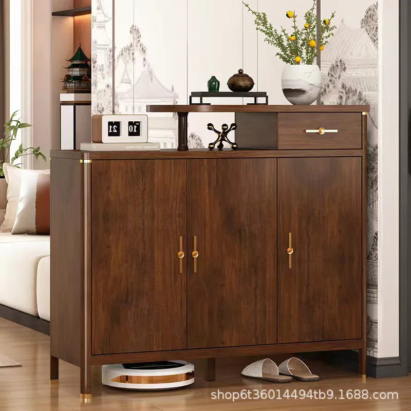 Enter the door, shoe cabinet, door, living room double-sided partition cabinet, new Chinese solid wood frame, entrance cabinet