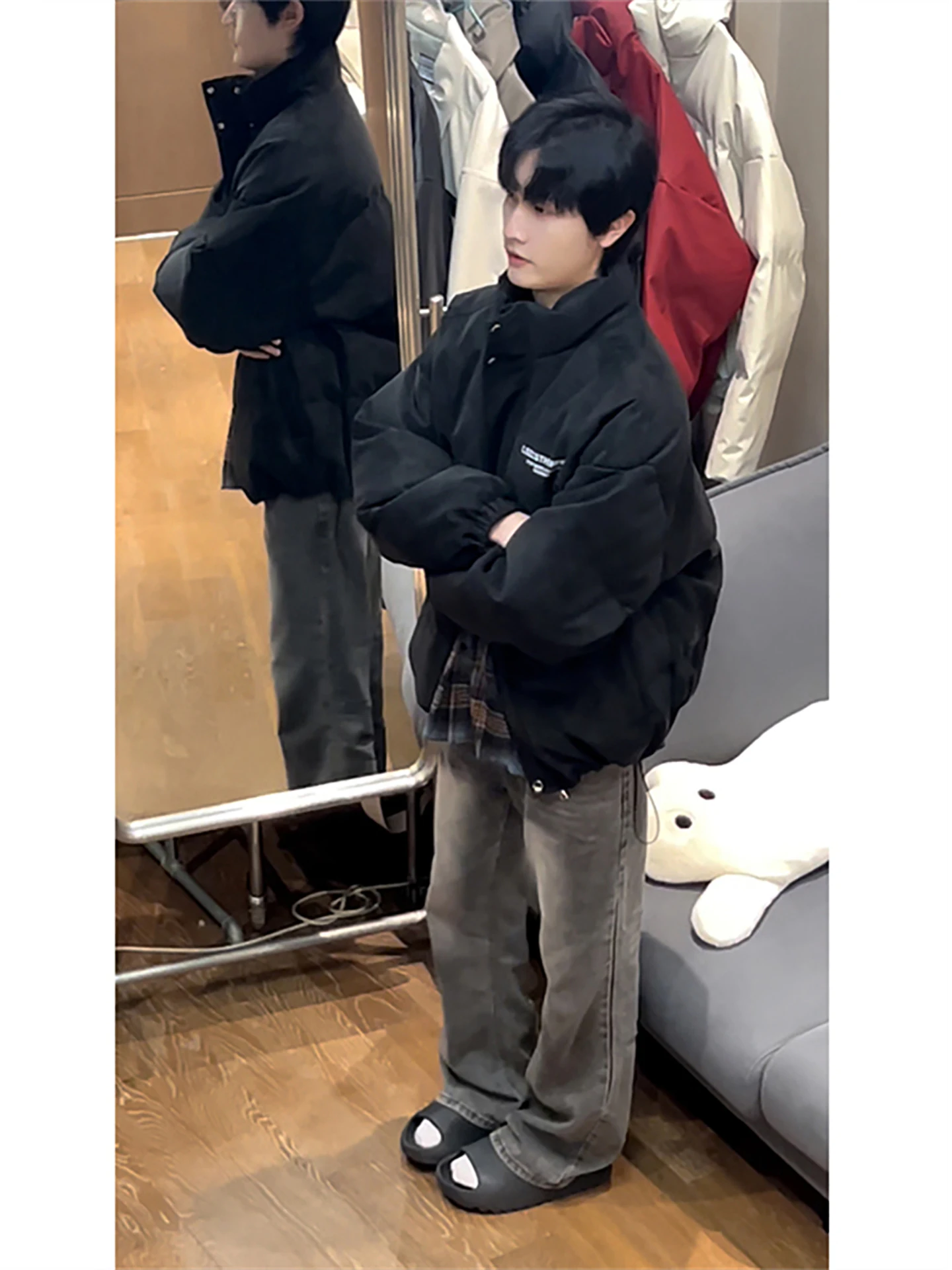 American Retro ort Thiened Stand Collar Men's down Jaet Faux Leather Coating Warm Outdoor Daily Wear Winter Coat