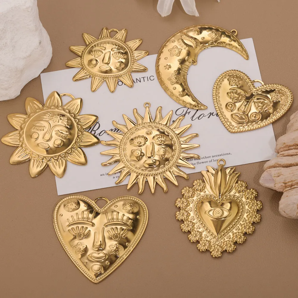 5pcs Stainless Steel Sun Charms For Necklace Jewelry Making Big Pendants Moon Heart Eye Charm DIY Women Jewelry Craft Supplies