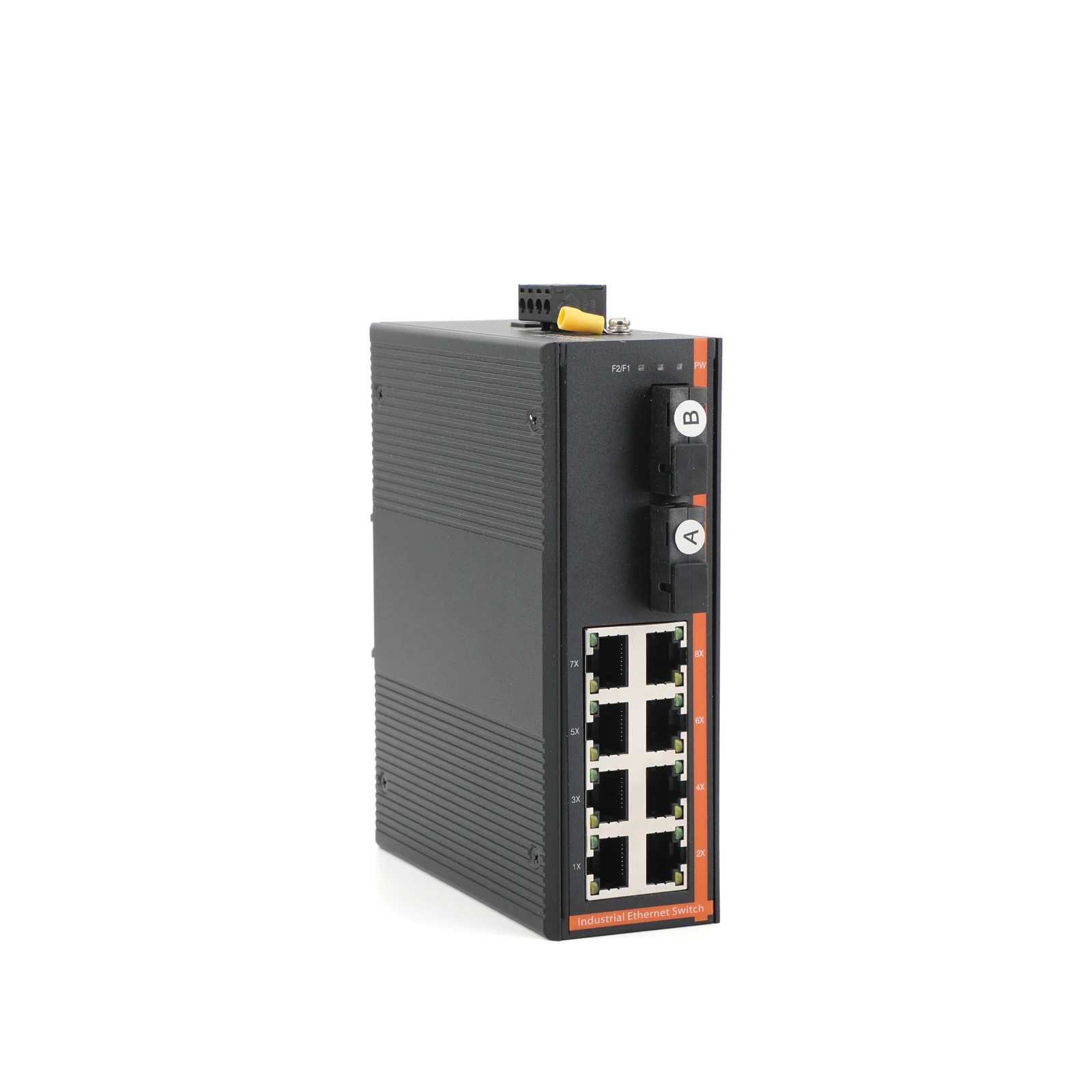 Industrial Media Converter, 2 Fiber SC Port & 8 Port Gigabit Ethernet, Single Mode 20KM Converter with SFP Slot, 12-48V DC