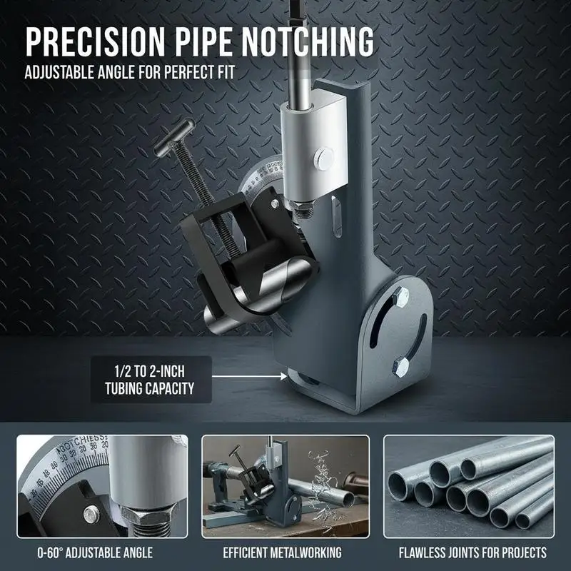 Tubing Cutter 0.5-2 inch Tube Hole Saw Guide For Repair Workshops, DIY Projects, Metal Processing, 0-60 Degree Adjustable Angle Sturdy Steel Construction Heavy Duty Industrial Tool view 8