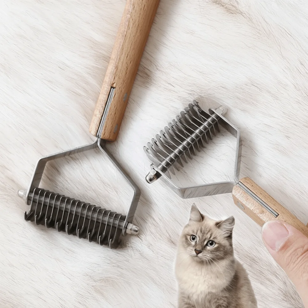 Stainless Steel Dog Hair Removal Comb Professional Sturdy Dog Shedding Comb Wooden Handle Cat Hair Cleaning Combs Hair Removal