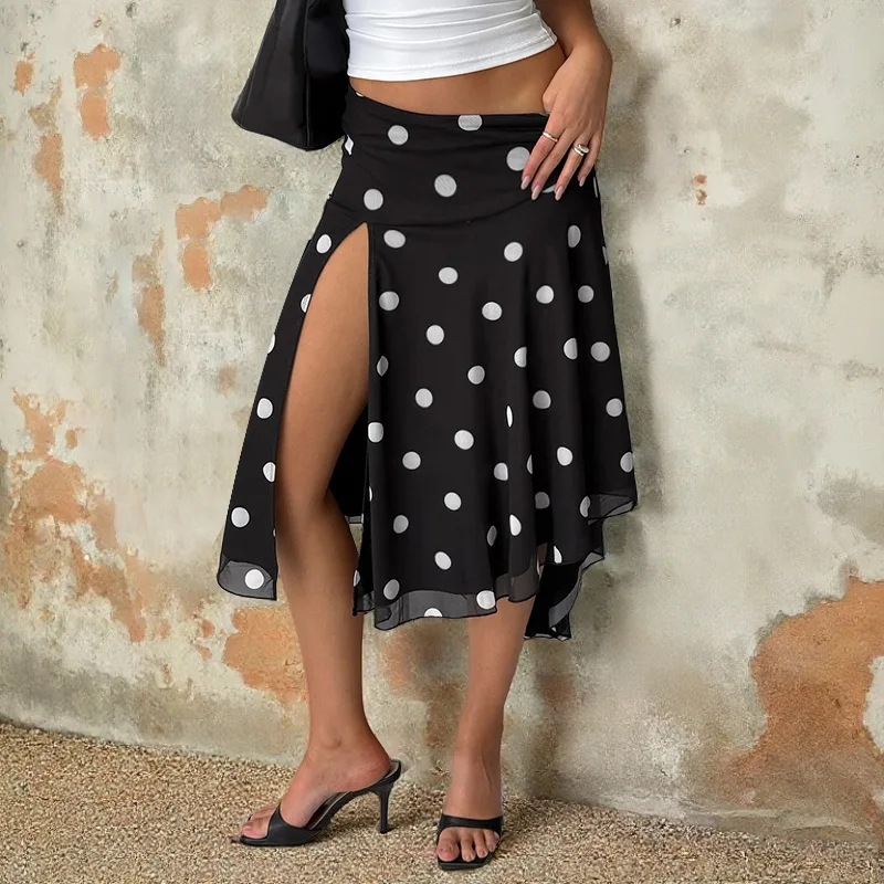 

Polka Dot Print Medium and Long Dress Cute Girl Style Skirt Woman