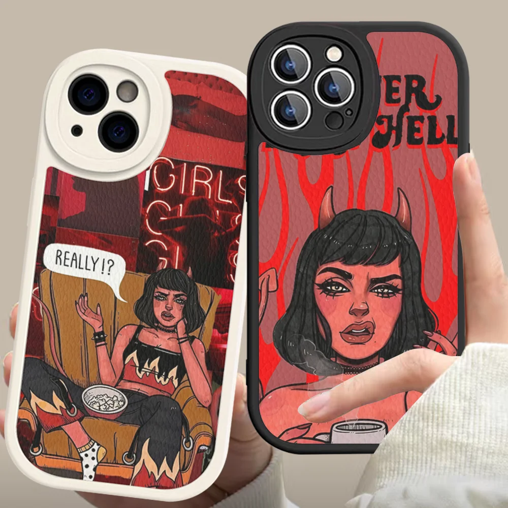 

Aesthetic Devil Woman Bad girl Painted Phone Case Hard Leather For iPhone 14 13 12 Mini 11 14 Pro Max Xs X Xr 7 8 Plus Fundas