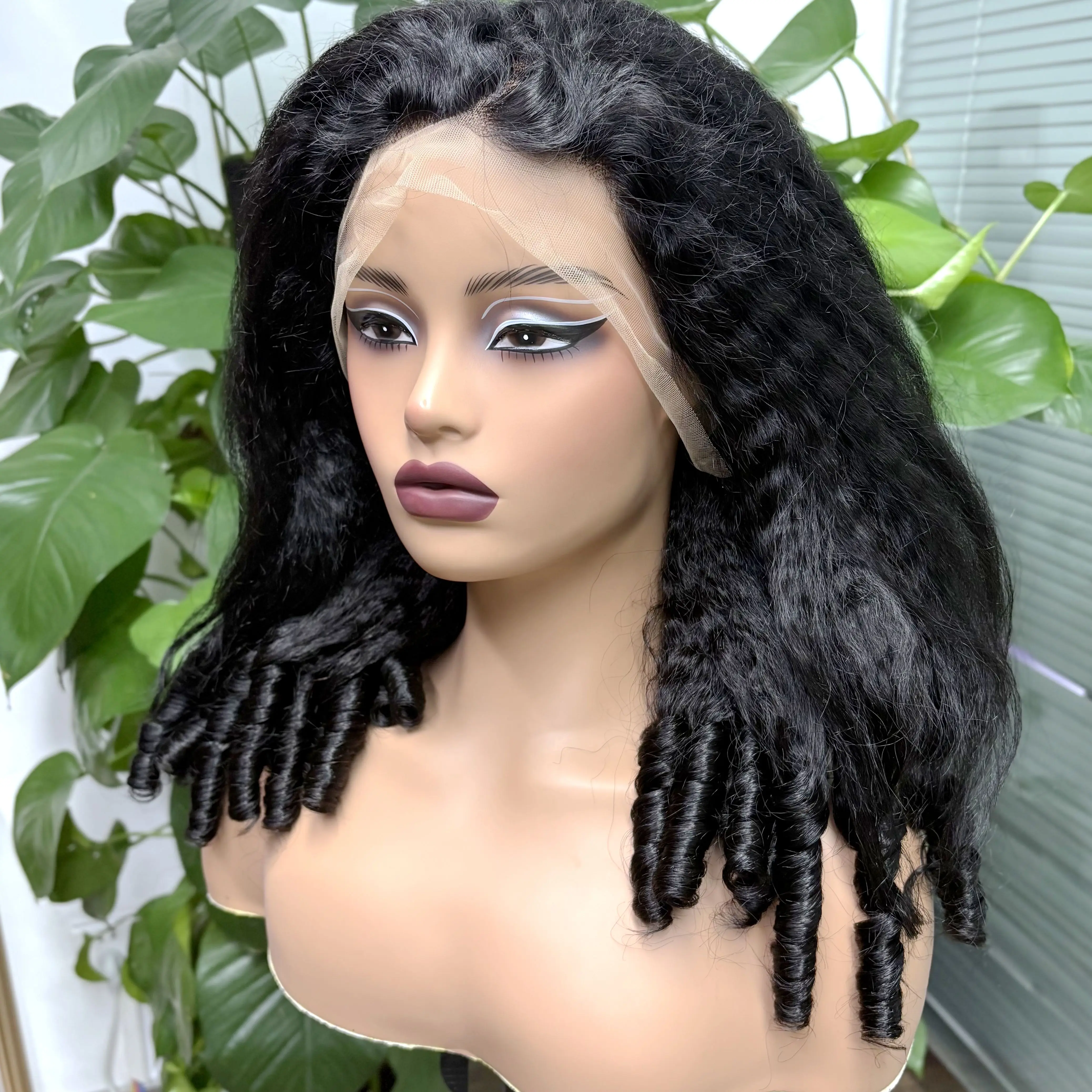 Peluca de cabello humano liso y rizado de 20 pulgadas y 350% de espesor, pelucas de cabello rizado en espiral, peluca de cabello Remy brasileño de color Frontal de encaje 13x4 para mujer