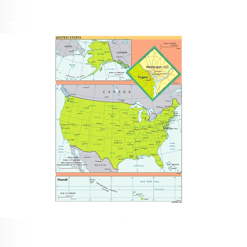 United States USA Political Administrative Physical Geographic Re, Art Print Canvas Poster, Living Room Decor, Home Wall Picture