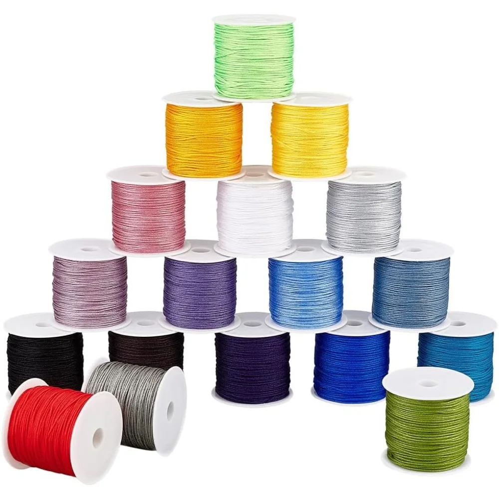 

18 Rolls 18 Colors Chinlon Thread Chinese Knotting Cord for Woven Bracelet Necklace Making Mixed Color 1mm