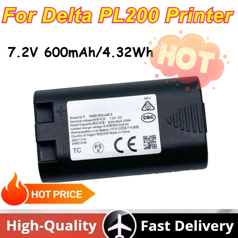 

Brand New 7.2V 600mAh/4.32Wh 14430 Rechargeable Li-ion Battery for Delta PL200 Printer Batteries S0895840 W002856