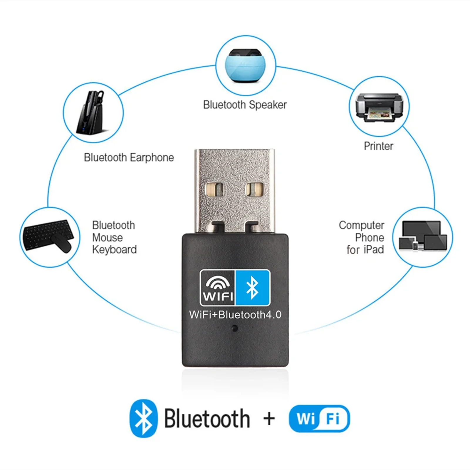 Mini clé adaptateur USB WiFi sans fil, 150 Mbps, carte réseau Internet, dongle récepteur Bluetooth pour PC, ordinateur portable, ordinateur de bureau