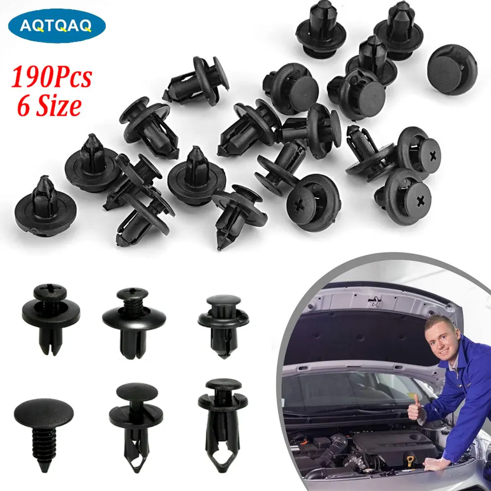 AQTQAQ 190PCS Car Retainer Clips 6mm 7mm 8mm 9mm 10mm Expansion Screws Replacement Kit Bumper Push Rivet Clips Assorted Car Body