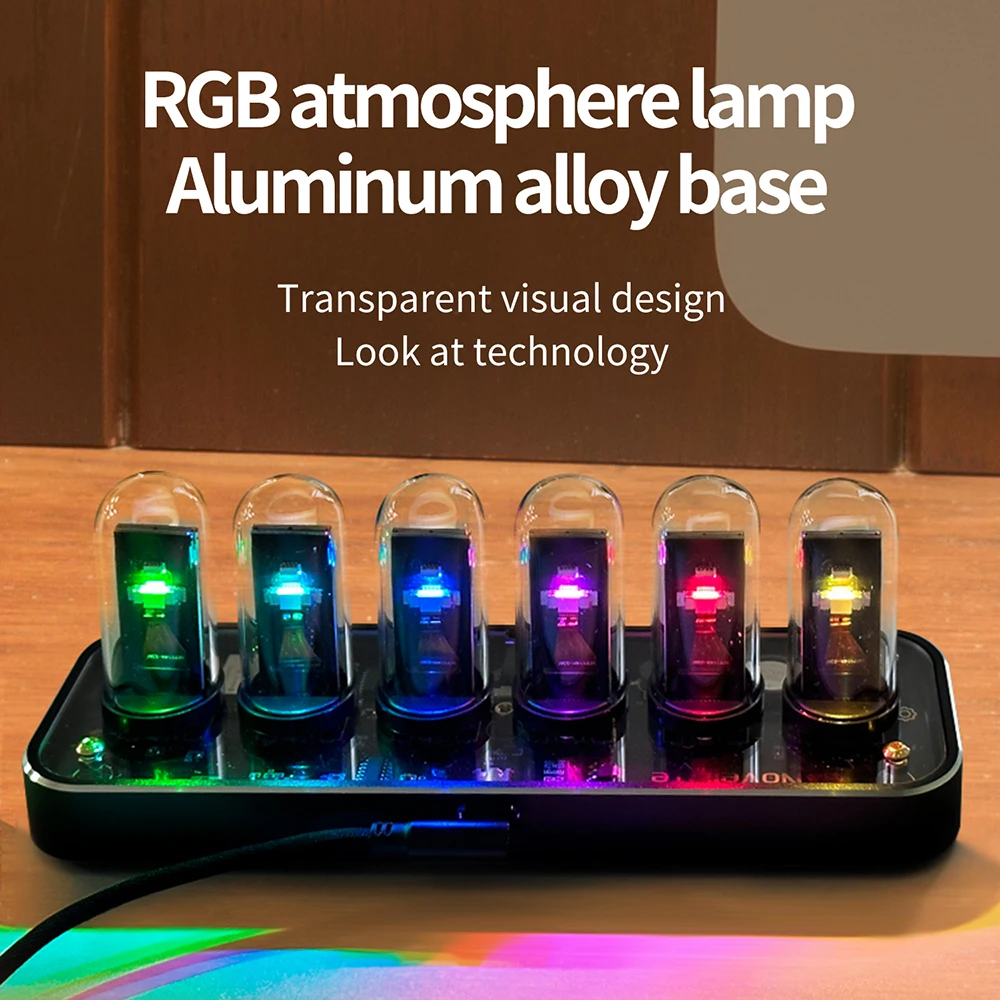 RGB Nixie Tube Clock Pendant With 6-digit Ips Screen Digital Stopwatch For Time Display Creative Desktop Decoration Gift