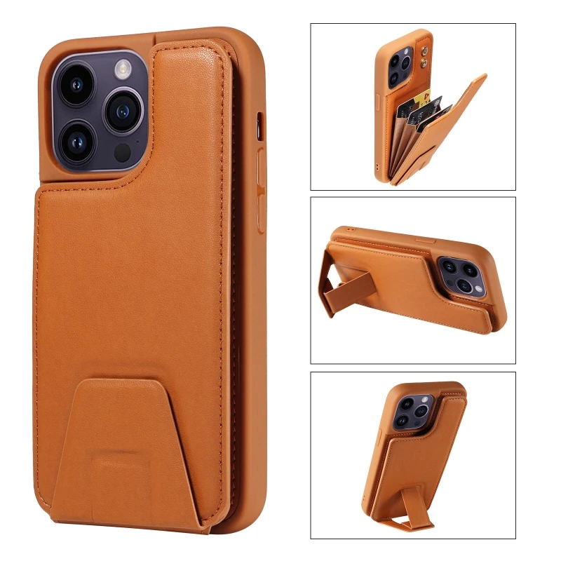 

Leather Luxury Bracket Anti Drop Card Insertion Phone Case Cover For iPhone 13 Pro Cases 15 14 12 11 Cell Phone Accessories