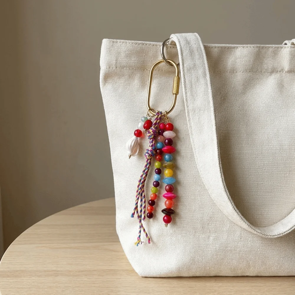 Lovely Conch Bag Pendant Hanger DIY Beads Keychain Korean Handmade Heart Key Ring Men