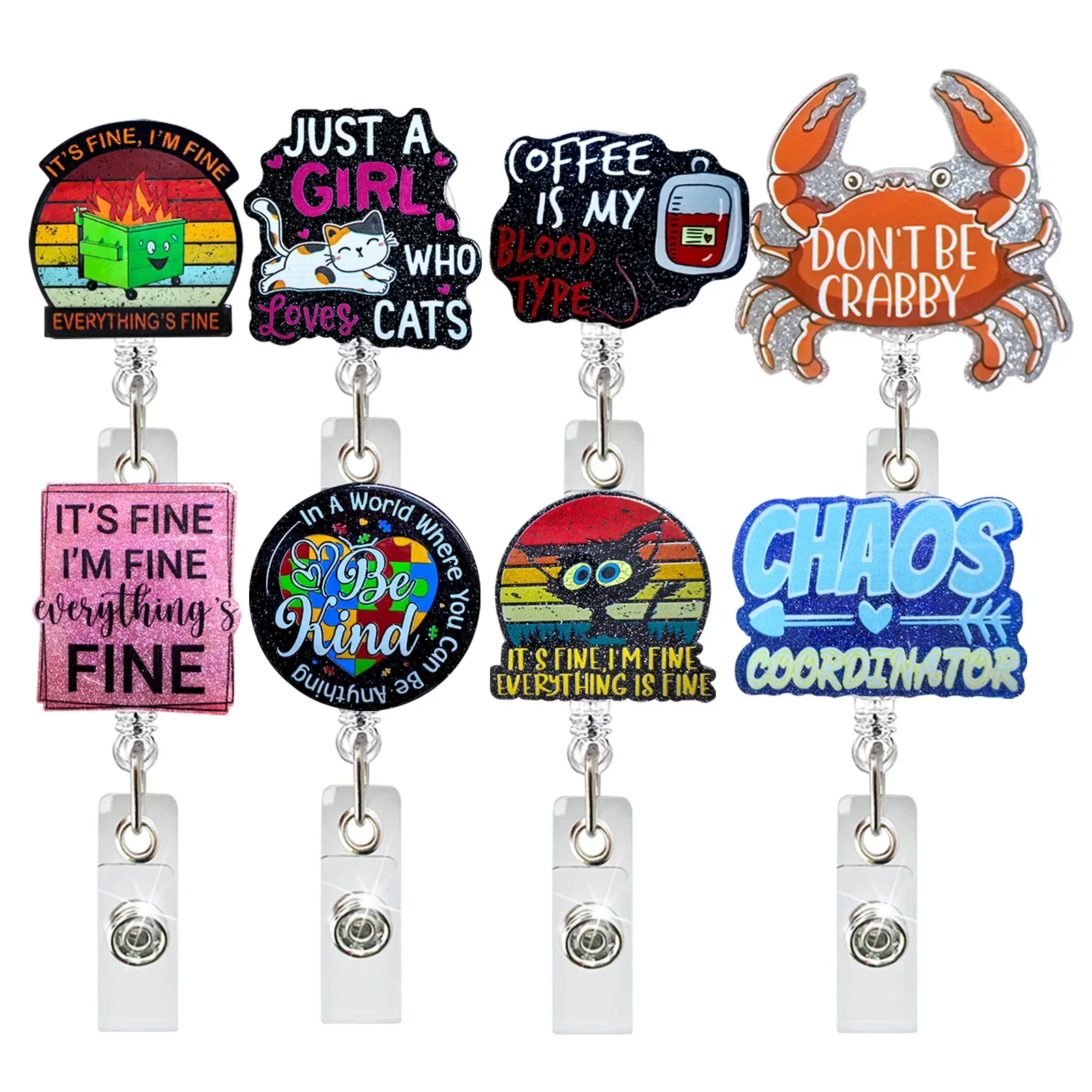 Acrylic Glitter Crab Blood Retractable Badge Reel ID Card Buckle Clip Doctor Nurse Badge Holder Keychain Gifts Accessories