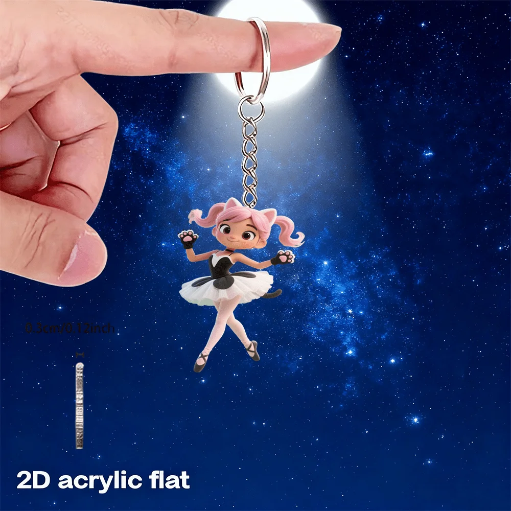 5sets Ballet Girl Keychain Including 2D Acrylic Pendant & Thank You Cards & Gift Yarn Bags For Sister Family Backpack Decoration