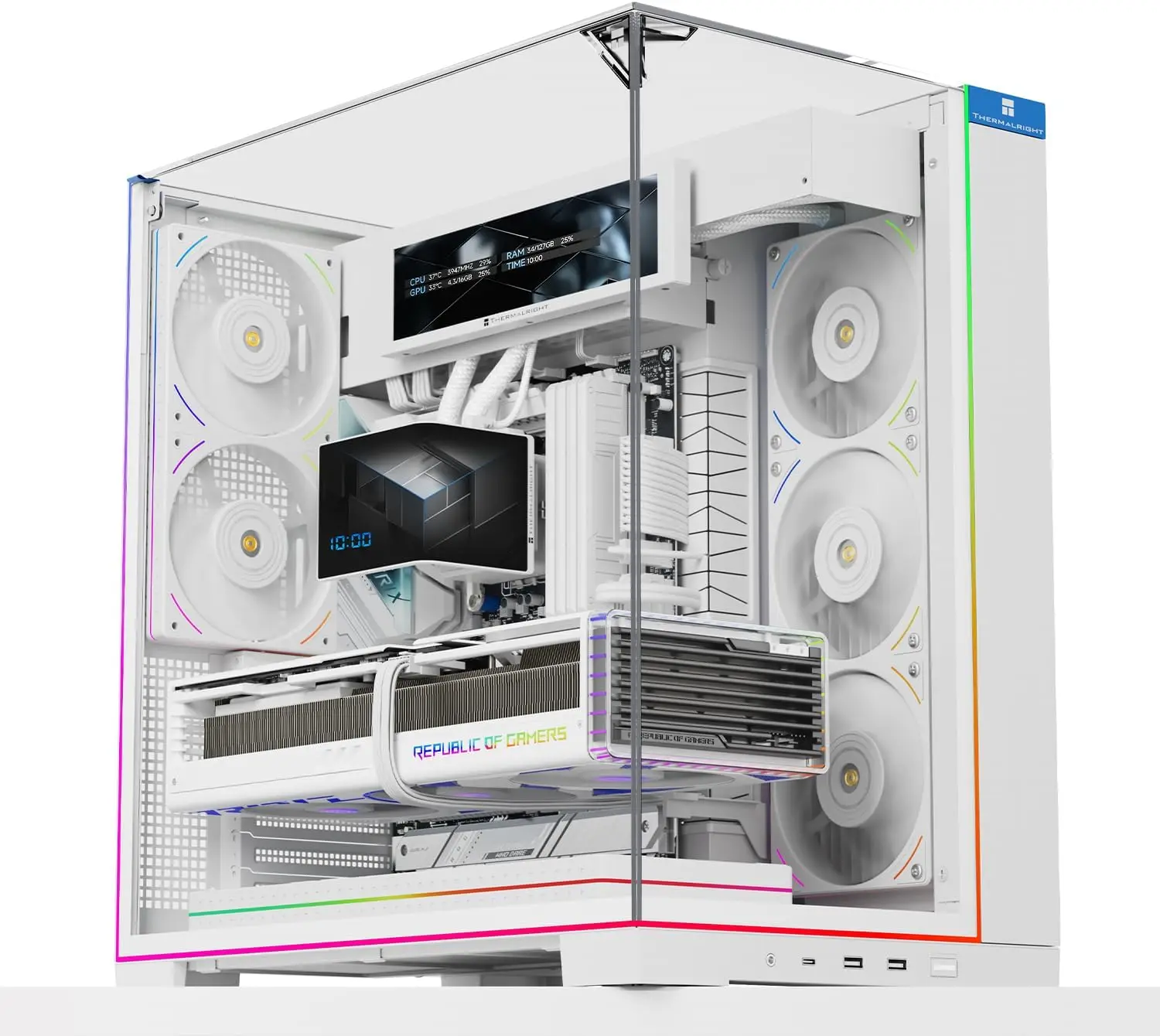 

Игровой корпус ATX с панорамным стеклом, 8 слотами для вентиляторов, портом Type-C и 9,16-дюймовым ЖК-дисплеем для ПК в форм-факторе Tower