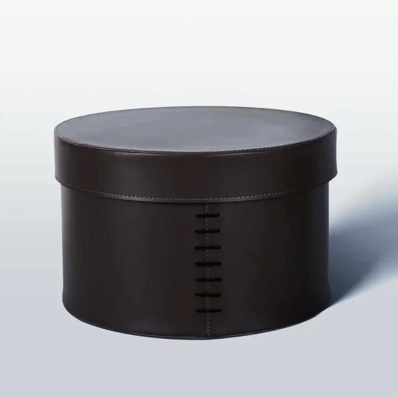 

Cylindrical leather storage box high-end household organizer wardrobe dressing room model room decoration light luxury