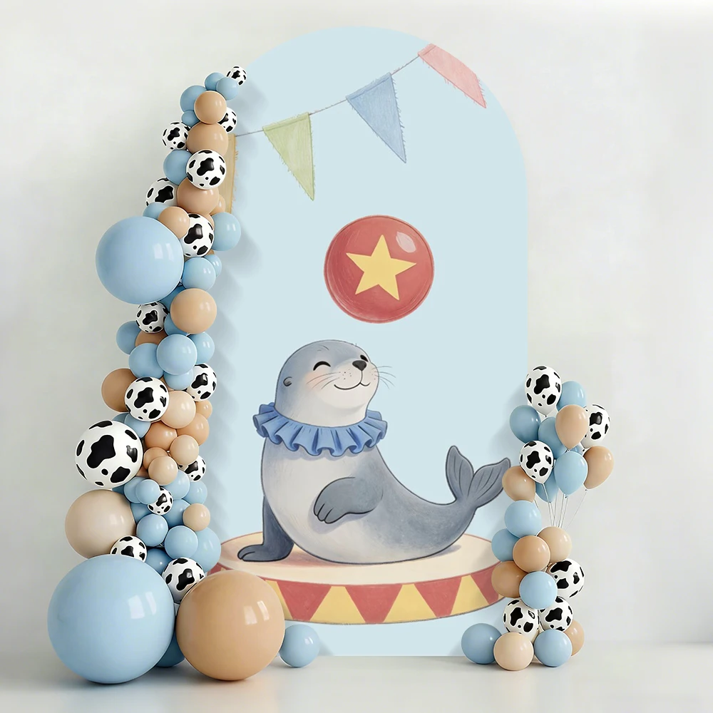 Carnival Circus Tent Arch Cover Background for Kids Birthday Party Baby Shower Elephant Dolphin Juggling Show Arched Backdrop