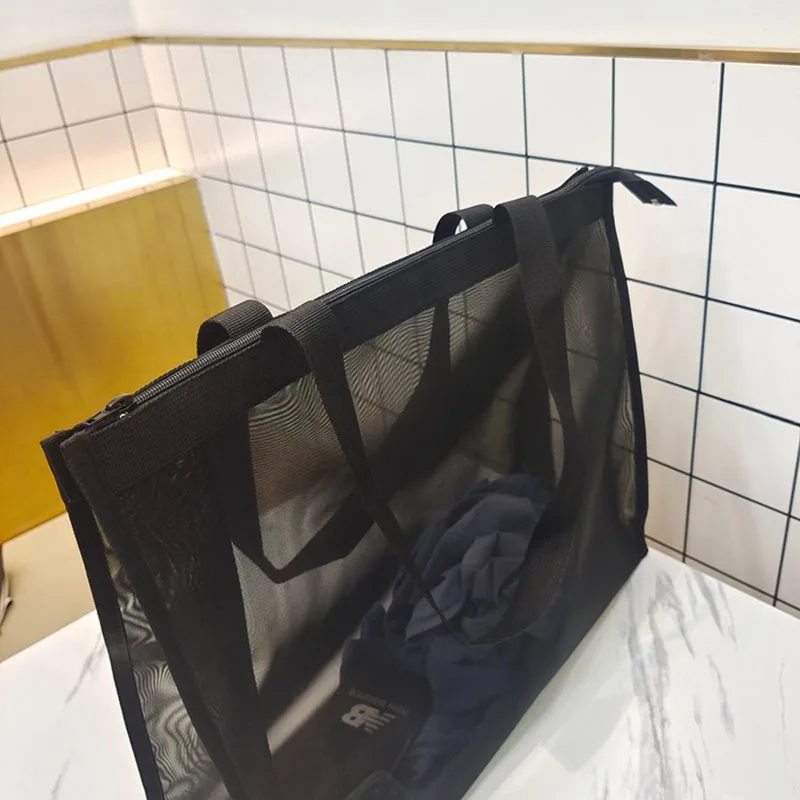 Transparent nylon mesh shopping bag Transparent large capacity one shoulder handbag Breathable beach travel storarge bag