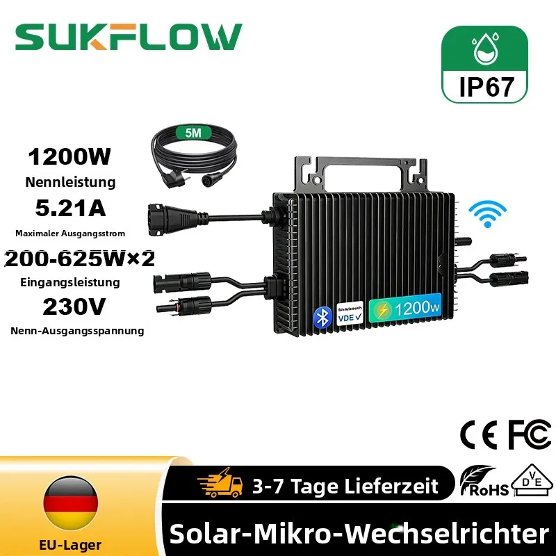 Bestseller 1200W Solar-Mikrowechselrichter Netzgekoppelt Smart WiFi-Steuerung IP67 Wasserdicht Balkon-Heimwandler für Haushalte