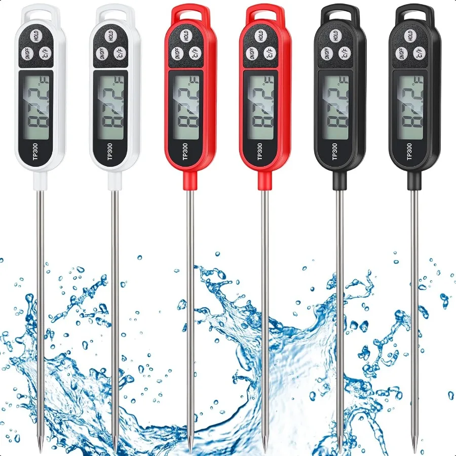 

6 Pcs Instant Read Meat Thermometer with Long Probe 9.65 Inch Kitchen Cooking Food Candy Waterproof Digital Thermometer for BBQ