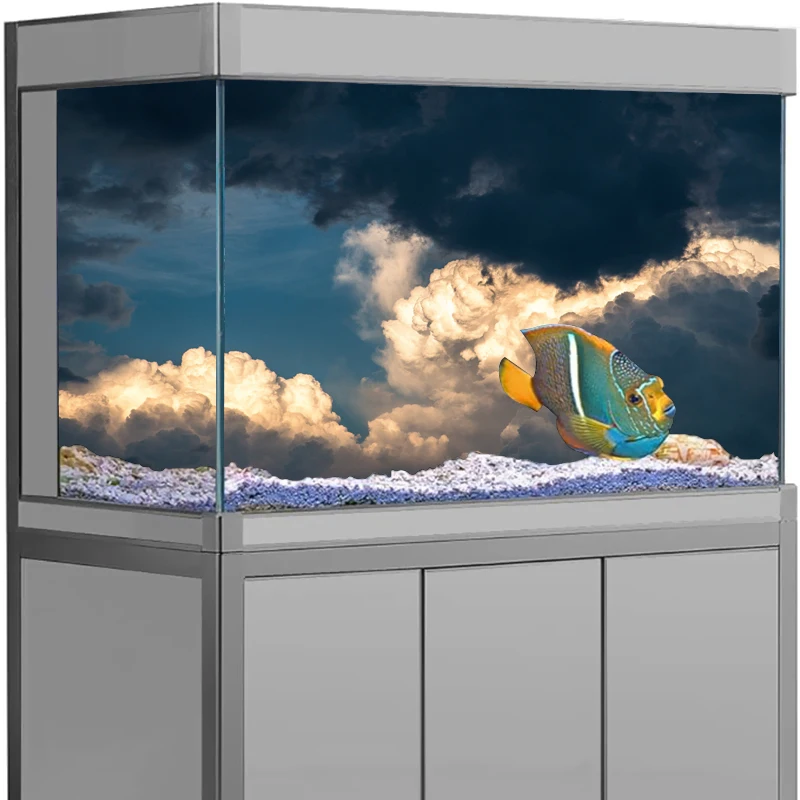 Aquarium Background Sticker,Cloud HD Printing Wallpaper Fish Tank Backdrop Decorations PVC  aquarium accesories