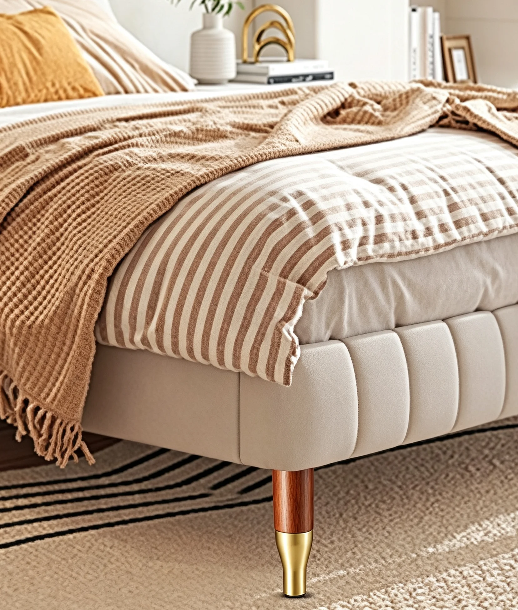 4Pcs Solid Wood Furniture Leg With Golden Tip