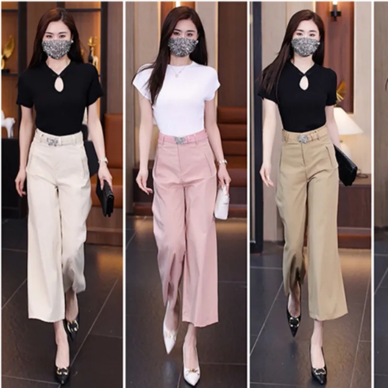 

Ice Silk Wide-Leg Pants Women's High-Grade Loose Harem Drooping Straight Eight Points Casual Suit Pants