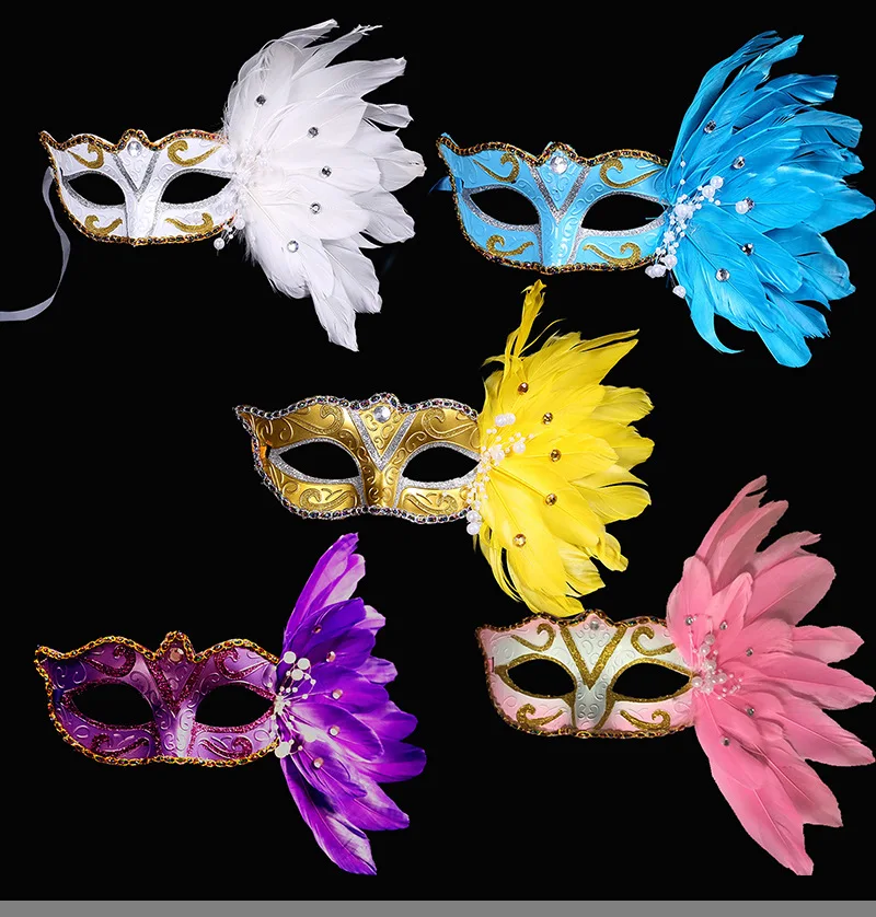 1 Pcs Masquerade Feather Sexy Venetian Mask Women For Face Multi Color Princess Mask Sexy Half Hallowmas Feather Masks Decor