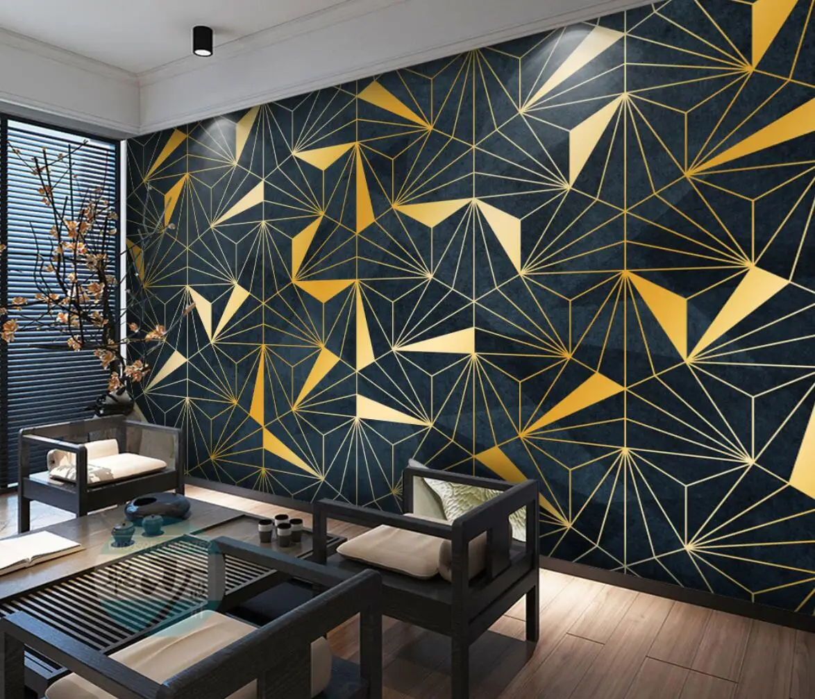 

Photo Wall Murals Wallpapers for Living Room TV Sofa TV Background golden geometry 3D Wall Papers wallpaper for bedroom walls