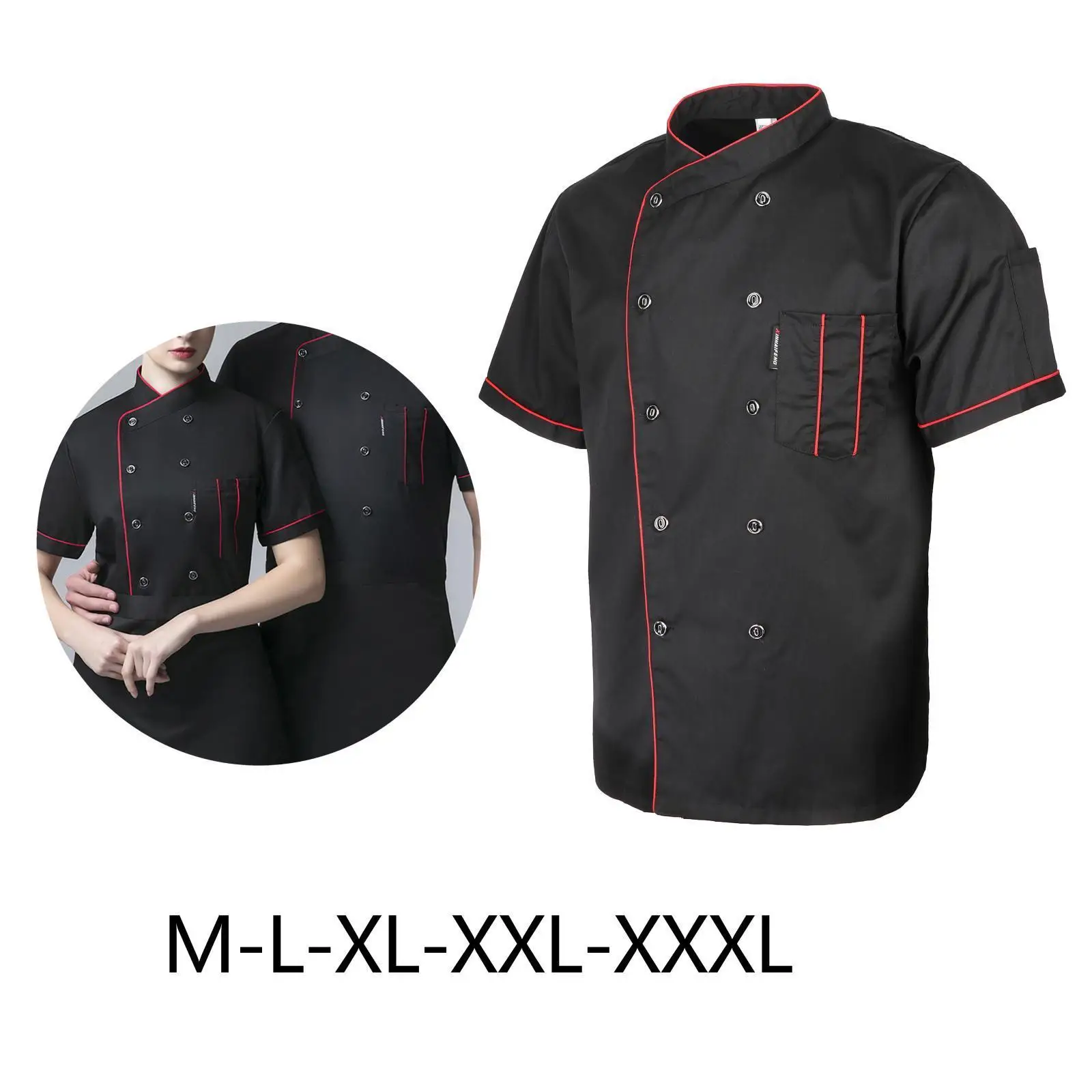Chef Jacket Short Sleeve, Lightweight Breathable Uniform for Cooking Kitchen Hotel Men
