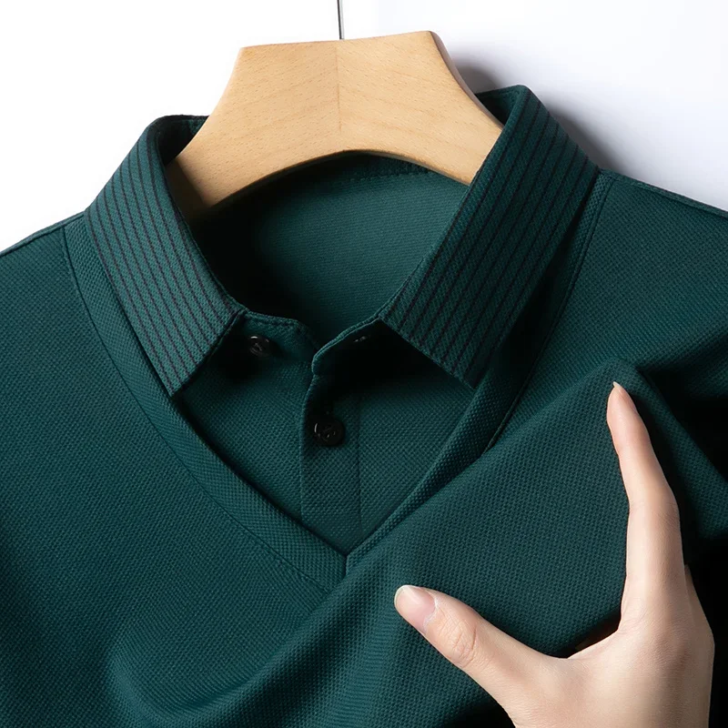 2025 New Men's Casual and Fashionable Long Sleeved Solid Color Fake Two-piece Polo Shirt Business All Season Versatile Top image 5