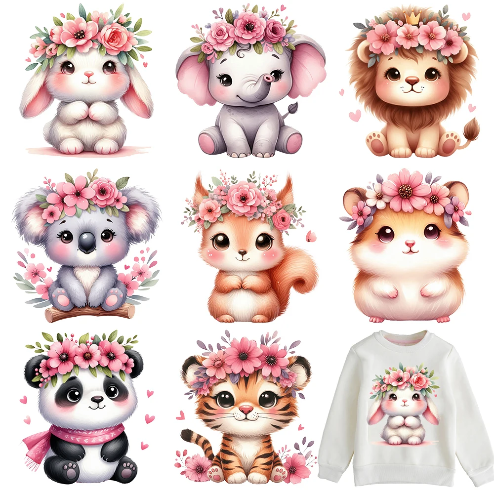 20cm Flower Animal Rabbit Elephant Lion Iron On Heat Transfer Sticker For Clothes Pinted Vinyl Thermal Washable T-Shirt Decal