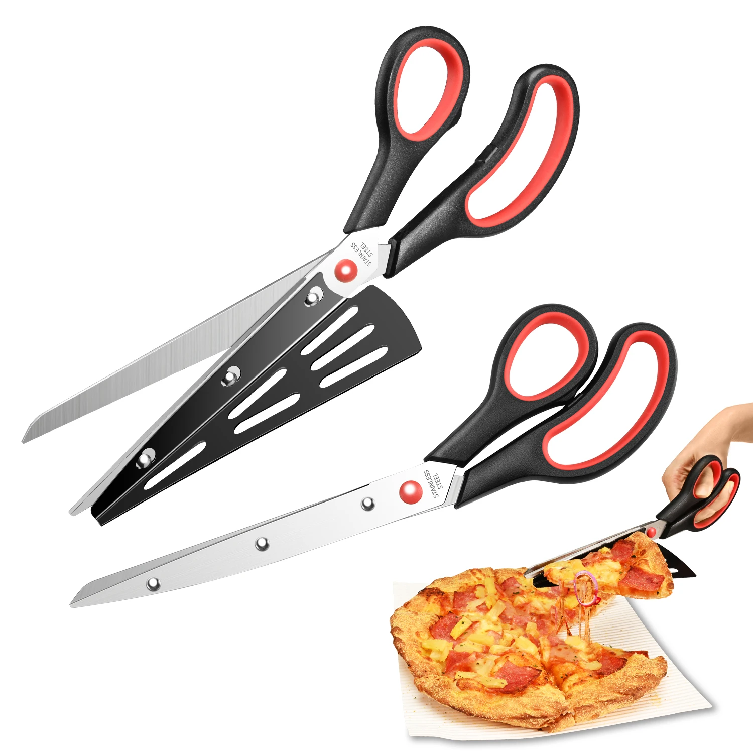 مقص مجرفة بيتزا من الفولاذ المقاوم للصدأ قابل للفصل ، مقص طعام 2 في 1 ، مقص خبز مطبخ ، منزلي