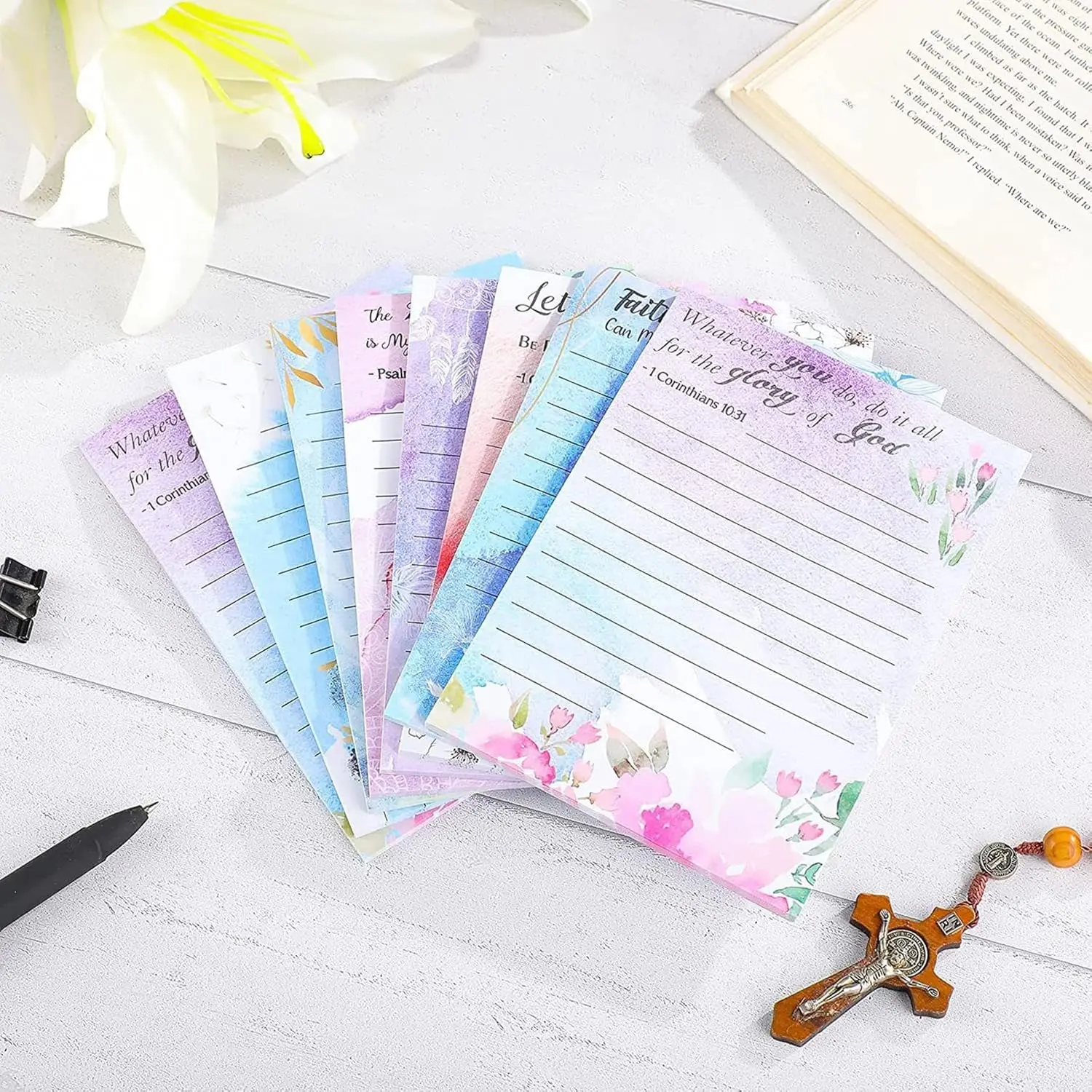 6 Bücher/Sets, täglicher wöchentlicher Monatsplaner, Einkaufsliste, tragbarer Blumen-Notizblock, To-Do-Liste, Haftnotizen, Schreibwaren: Bürobedarf – Detail 4