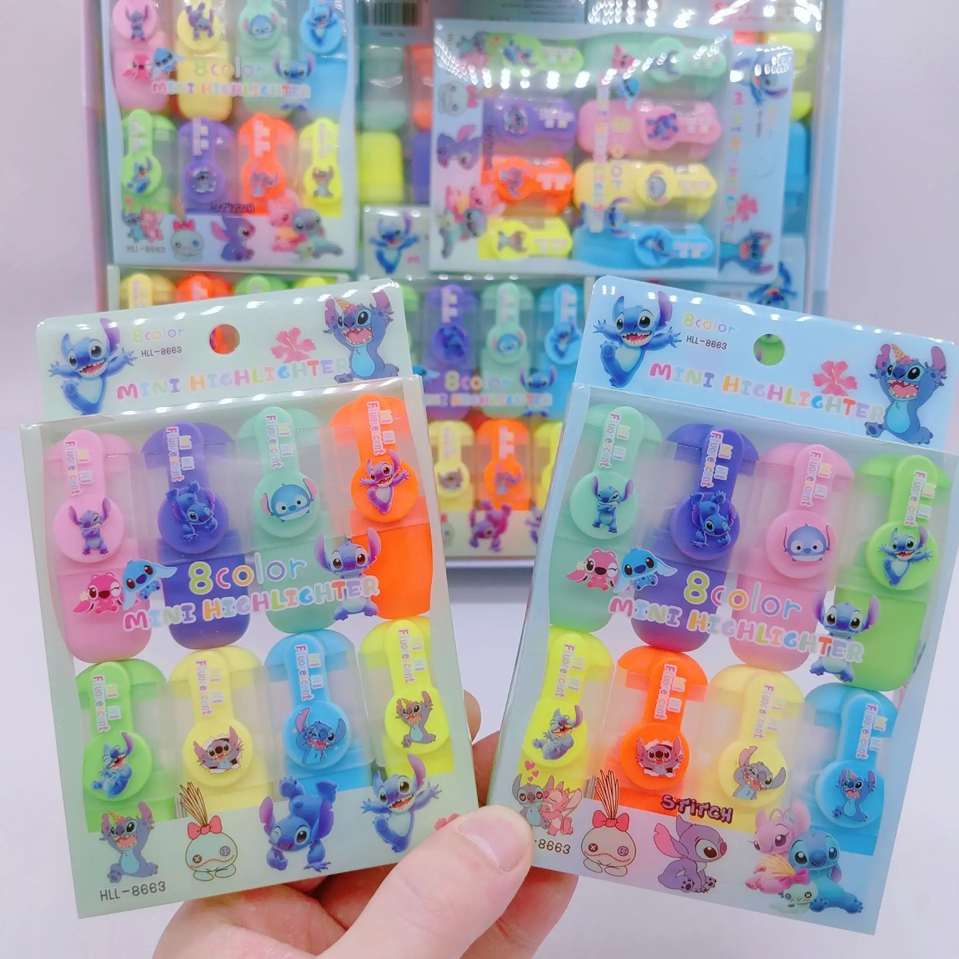 

6pcs Disney Titch Highlighter 6color Mini Handbook Pen Anime Stitch Student Stationery School Pens Pencils Writing Supplies Gift