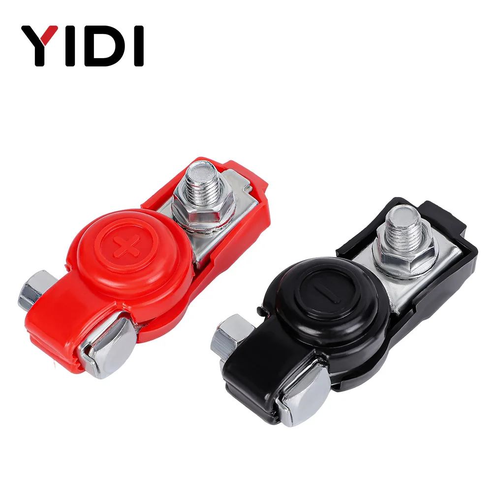 2PCS Car Battery Terminal Connector Positive Negative Battery Cable Post Clamps with Covers for Auto Motorcycle Accessories