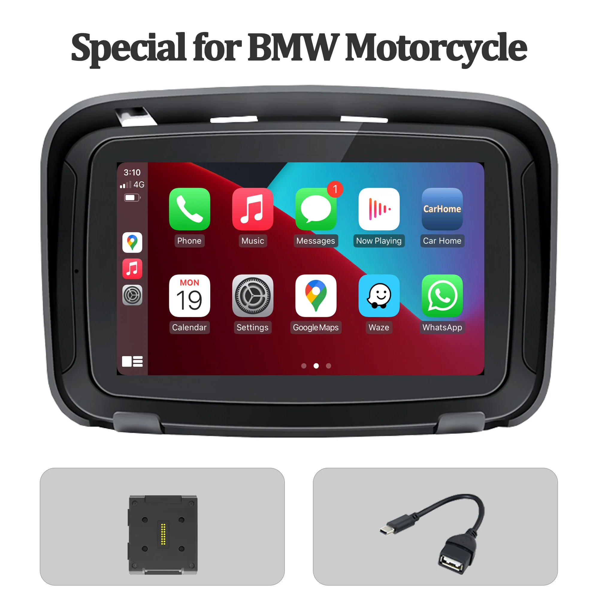 Android Auto Special for BMW Motorcycle Bike,5 Inch Waterproof Carplay Player GPS Navigation Screen with TMPS,Bluetooth,WiFi