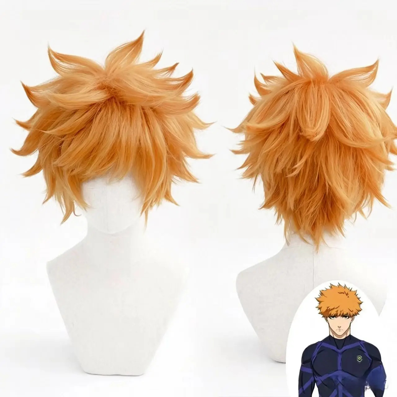 Kunigami Rensuke Cos Wig Matte High Temperature Fiber Orange Spiky Wig for With Wig Cap For Halloween Party Comic Con Role Play