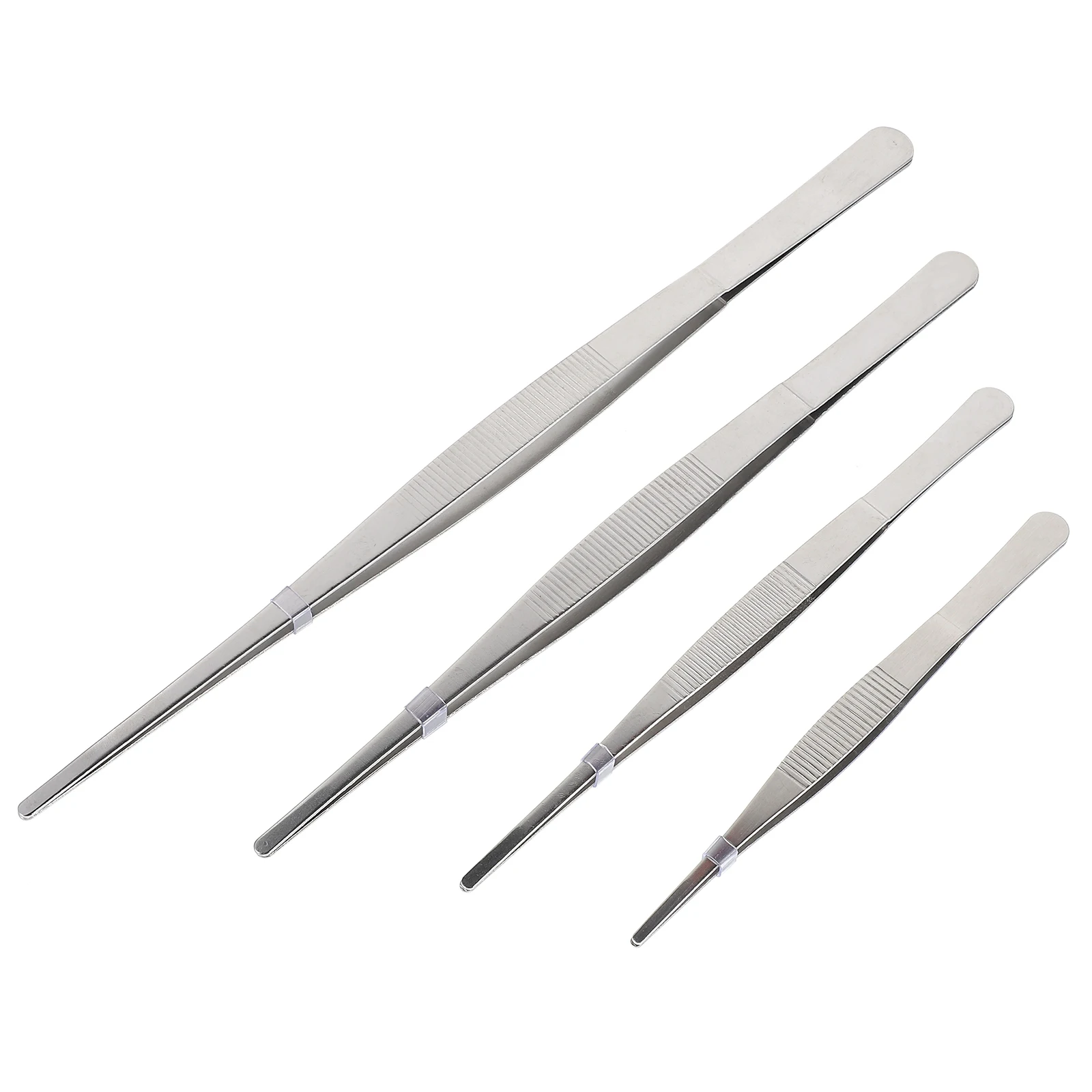 

4 Stainless Steel Tweezers Long Straight Serrated Tips Non Skid H Medical Teaching Supplies DIY Garden Eyelash