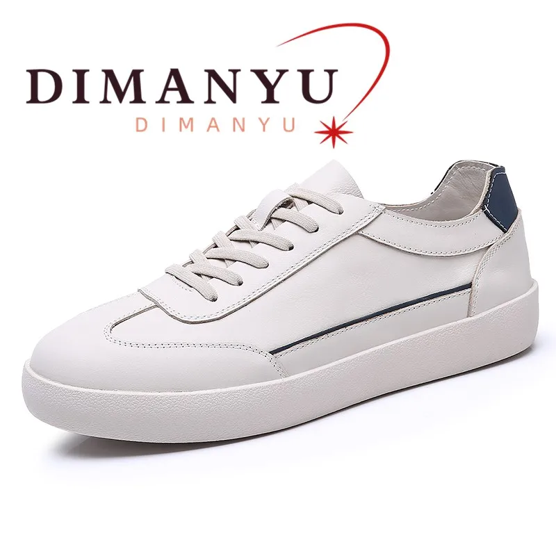 DIMANYU Men Genuine Leather Casual Sneakers Lace‑up Flat Skate Shoes Man Anti‑slip Daily Walking Driving Footwear For Male