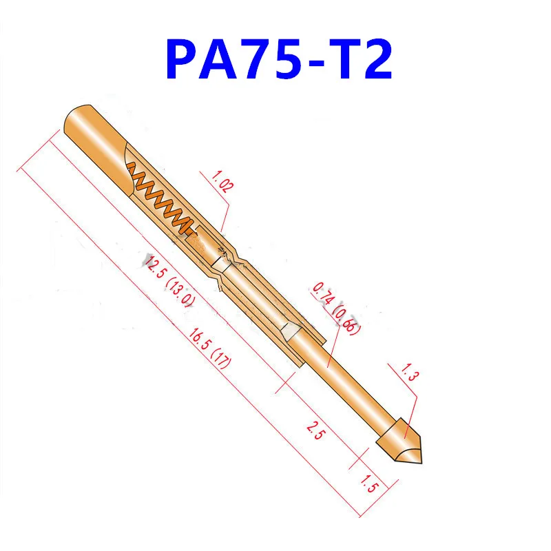 100PCS/Bag Gold Plated PA75-T2 Diamond Spring Test Probe Outer Diameter 1.02mm Length 16.35mm PCB Pogo Pin