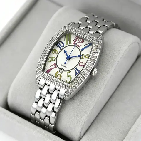 Tonneau Wine Barrel Fashion Waterproof Watch for Women with Diamonds Steel Chain Exquisite Original Luxury Timepiece