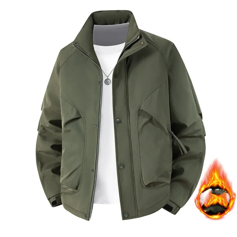 

Man Autumn Winter Jacket Retro Washed Thicken Cold-proof Waterproof Male Bomber Coat Stand Colalr Long Sleeve Men Outerwear