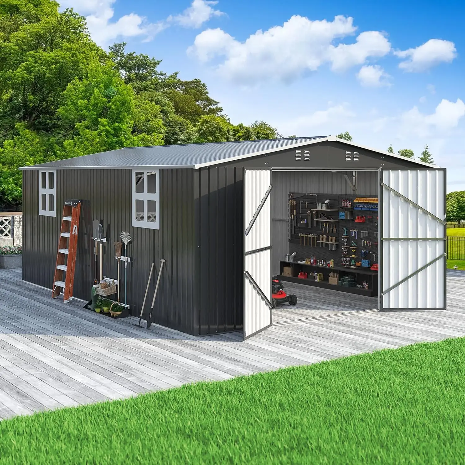Outdoor Storage Shed Updated Frame Structure Lockable Doors Metal Tool Shed Backyard Garden Patio Lawn Custom