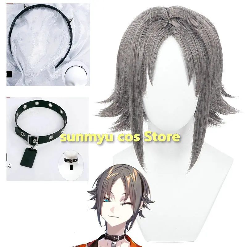 

Nijisanji vtuber Mysta Rias Cosplay Wig Grey Hair Hairhoop Choker